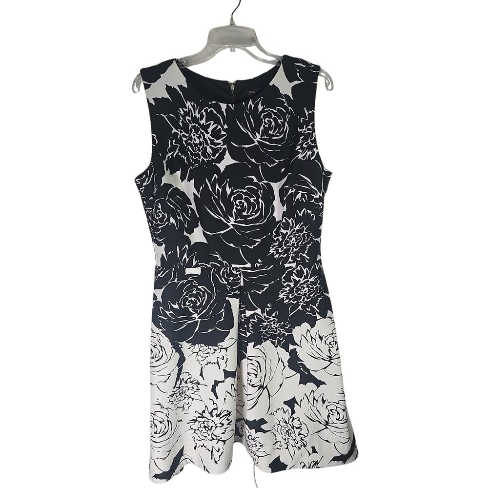 Just Taylor Floral Pleated Midi A-line Dress Womens 14 Sleeveless Black & White